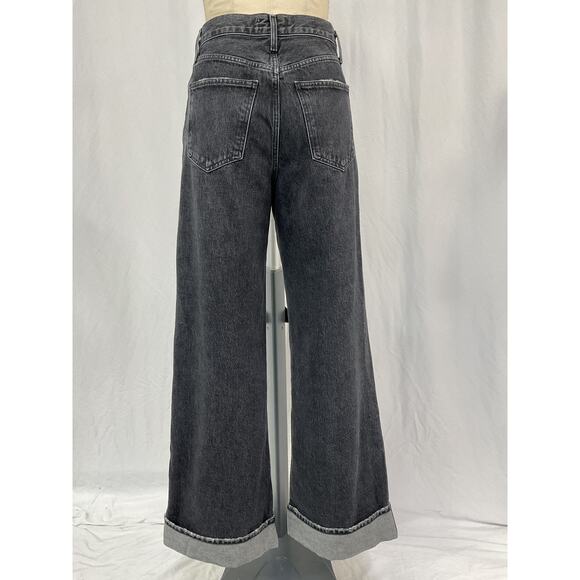 Agolde 'Dame' Black Cotton High Rise Wide Leg Denim Jean Size 25 - Picture 3 of 5
